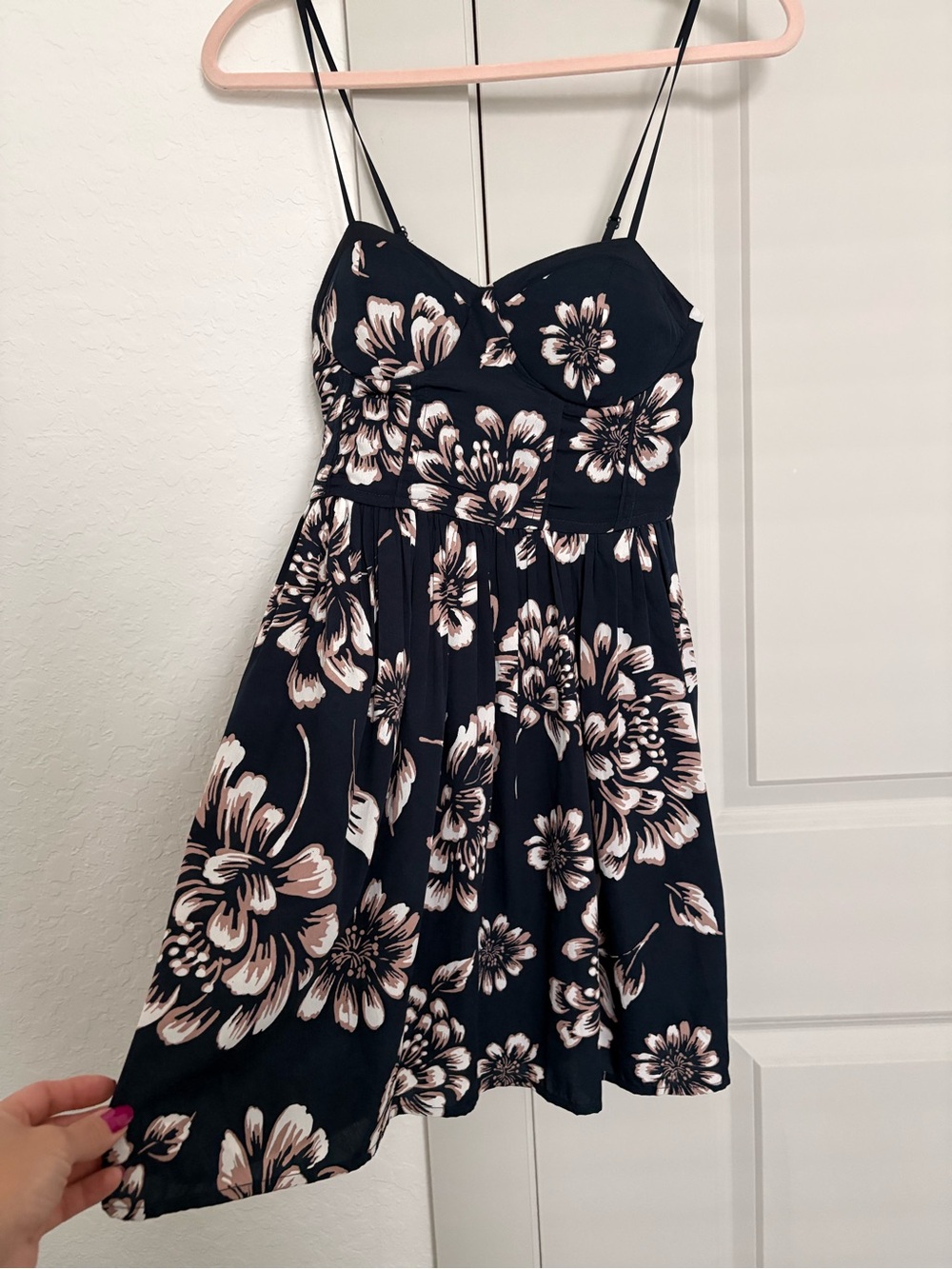Floral Spaghetti Strap Sundress - Black with Blush Floral